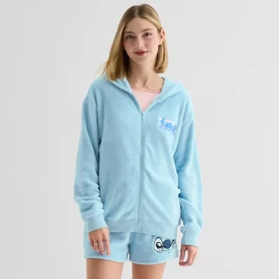 Womens Long Sleeve Embroidered Lilo & Stitch Fleece Zipper Hoodie