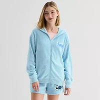 Womens Long Sleeve Embroidered Lilo & Stitch Fleece Zipper Hoodie