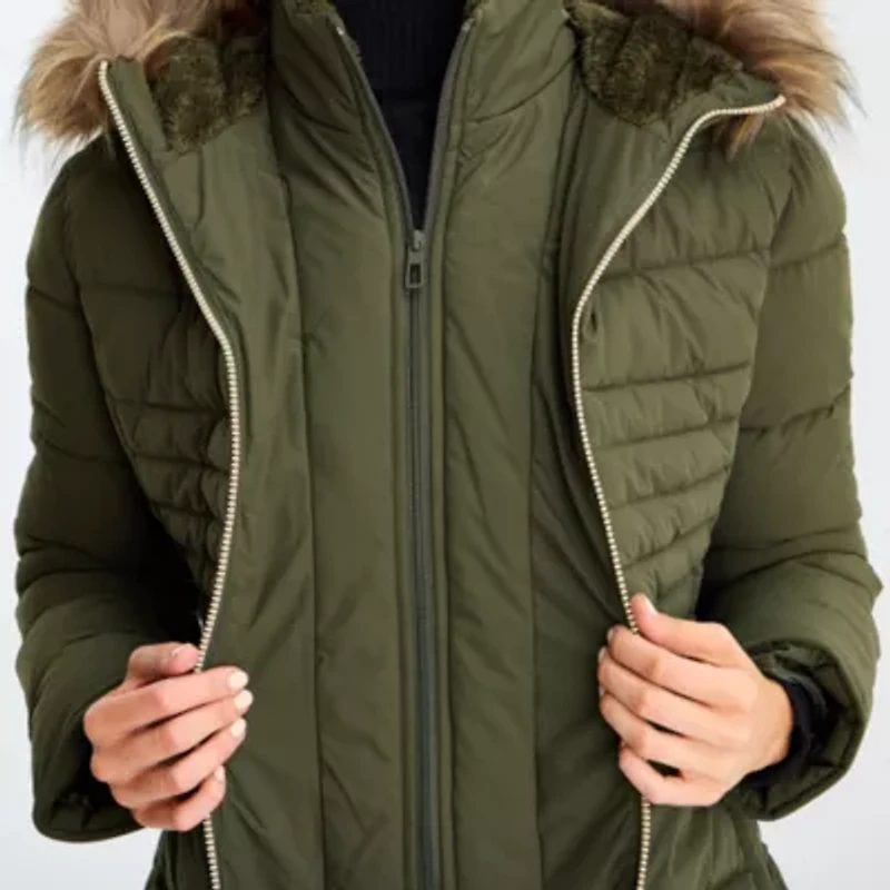 Maralyn And Me Womens Juniors Hooded Heavyweight Puffer Jacket