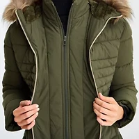 Maralyn And Me Womens Juniors Hooded Heavyweight Puffer Jacket