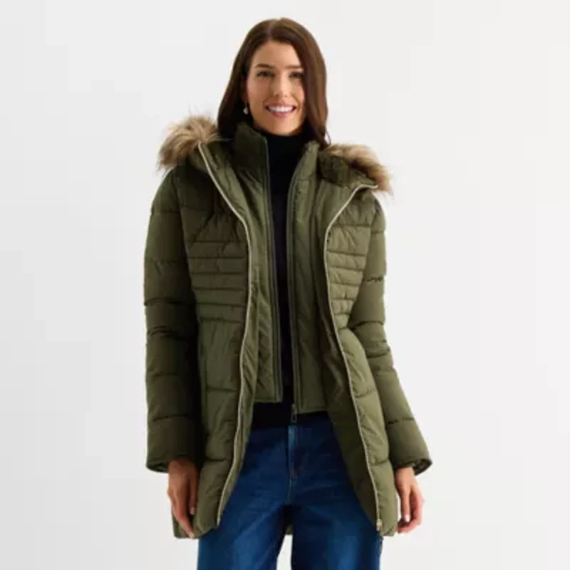 Maralyn And Me Womens Juniors Hooded Heavyweight Puffer Jacket