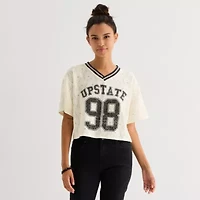 Arizona Womens V Neck Short Sleeve Boxy Fit Juniors Graphic T-Shirt