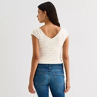 Arizona Womens V Neck Short Sleeve Juniors Layered Top
