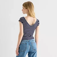 Arizona Womens V Neck Short Sleeve Juniors Layered Top