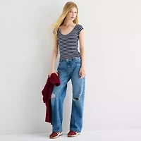 Arizona Womens V Neck Short Sleeve Juniors Layered Top