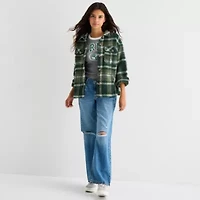 Arizona Shacket Womens Juniors Faux Fur Midweight Shirt Jacket
