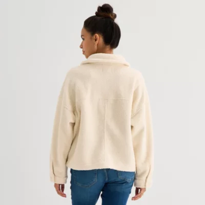 Arizona Womens Juniors Faux Fur Midweight Shirt Jacket