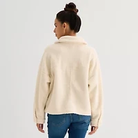 Arizona Womens Juniors Faux Fur Midweight Shirt Jacket