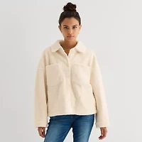 Arizona Womens Juniors Faux Fur Midweight Shirt Jacket