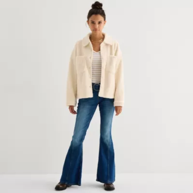 Arizona Womens Juniors Faux Fur Midweight Shirt Jacket