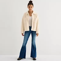 Arizona Womens Juniors Faux Fur Midweight Shirt Jacket