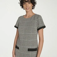Marc New York Womens Short Sleeve Plaid Sheath Dress