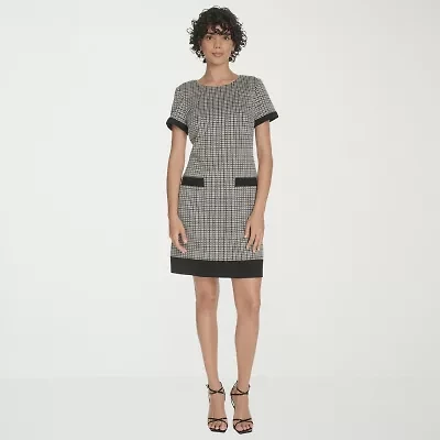 Marc New York Womens Short Sleeve Plaid Sheath Dress