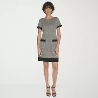 Marc New York Womens Short Sleeve Plaid Sheath Dress