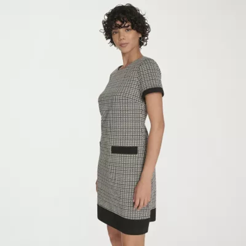Marc New York Womens Short Sleeve Plaid Sheath Dress