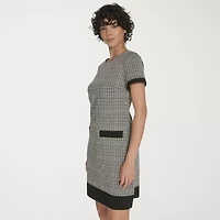 Marc New York Womens Short Sleeve Plaid Sheath Dress