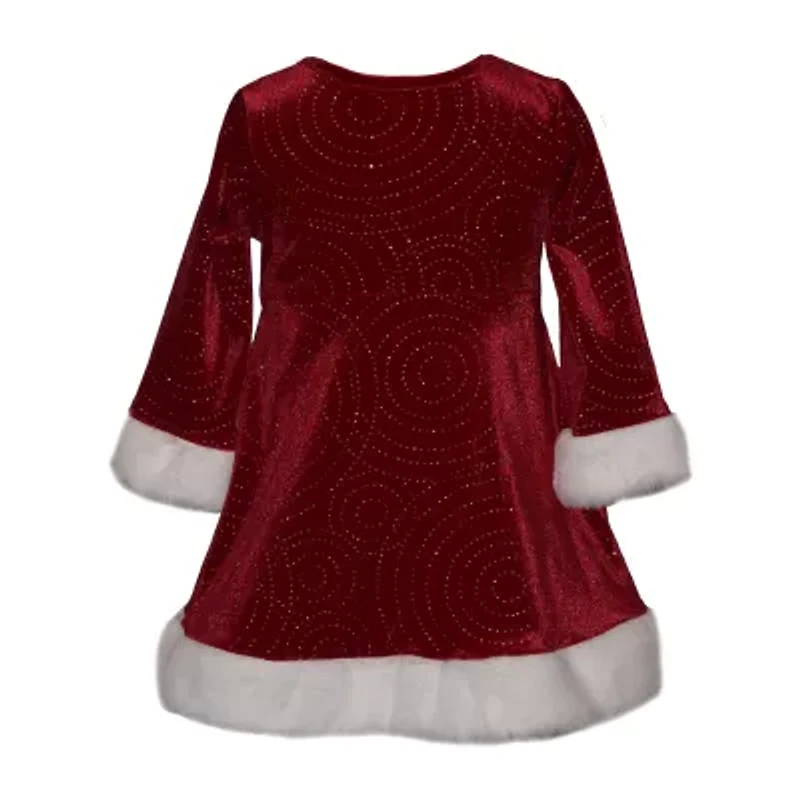 Bonnie Jean Baby Girls Long Sleeve Velvet Fit + Flare Dress