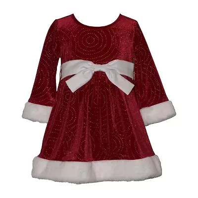 Bonnie Jean Baby Girls Long Sleeve Velvet Fit + Flare Dress