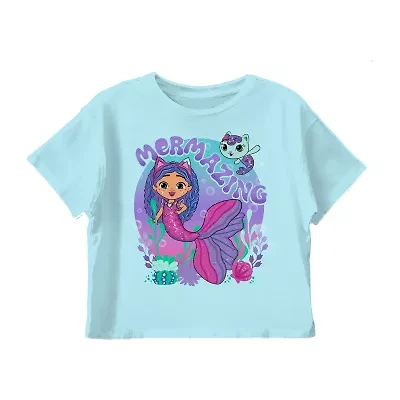 Little & Big Kid Girls Crew Neck Short Sleeve Regular Fit Gabby's Dollhouse Graphic T-Shirt