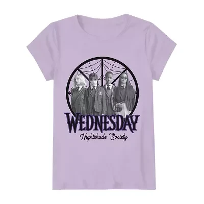 Big Kid Girls Crew Neck Short Sleeve Regular Fit Wednesday Addams Graphic T-Shirt
