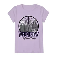 Big Kid Girls Crew Neck Short Sleeve Regular Fit Wednesday Addams Graphic T-Shirt