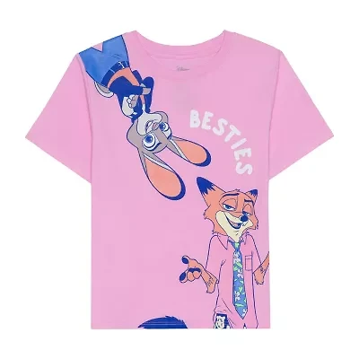 Little & Big Kid Girls Crew Neck Short Sleeve Regular Fit Zootopia Graphic T-Shirt