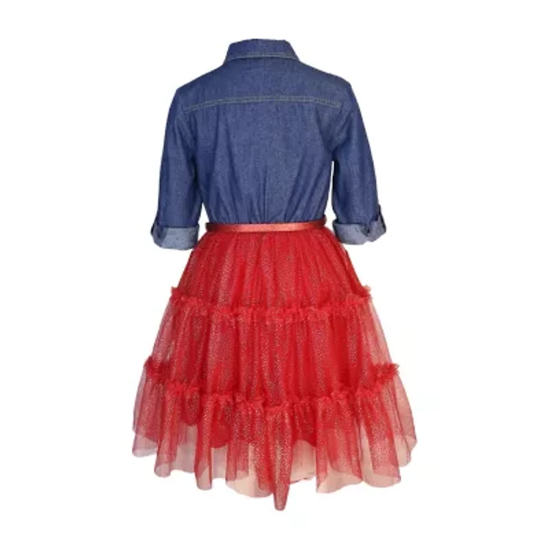 Lilt Little & Big Kid Girls 3/4 Sleeve Roll Tab Sleeve Tutu Dress