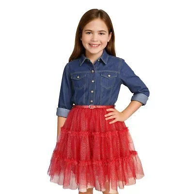 Lilt Little & Big Kid Girls 3/4 Sleeve Roll Tab Sleeve Tutu Dress