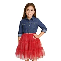 Lilt Little & Big Kid Girls 3/4 Sleeve Roll Tab Sleeve Tutu Dress