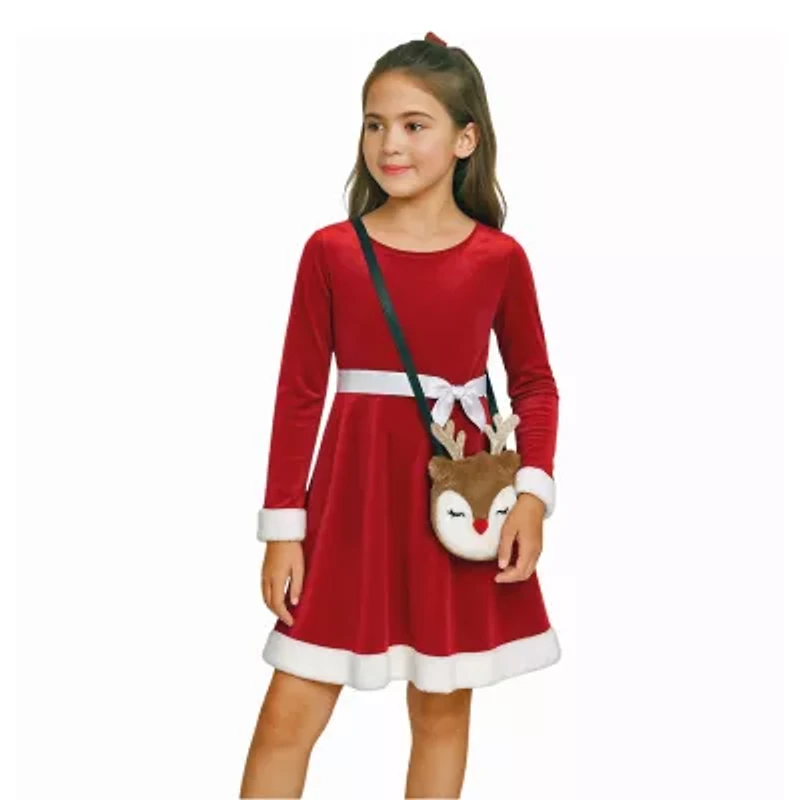 Lilt Little & Big Kid Girls Long Sleeve Fitted Sleeve Fit + Flare Dress