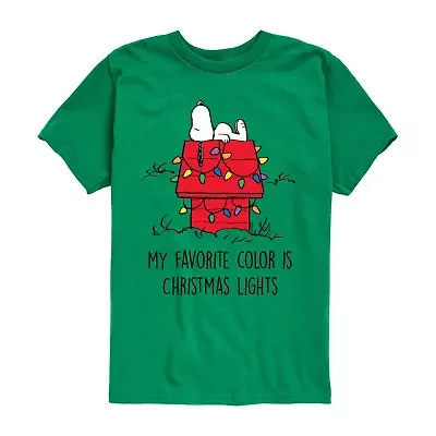 Favorite Color Christmas Lights Little & Big Kid Boys Crew Neck Short Sleeve Regular Fit Peanuts Snoopy Graphic T-Shirt