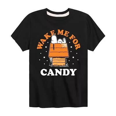 Candy Halloween Little & Big Kid Boys Crew Neck Short Sleeve Regular Fit Peanuts Snoopy Graphic T-Shirt