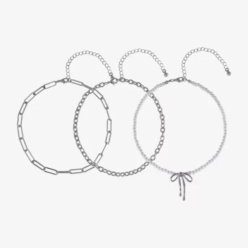 Arizona Silver Tone Womens Bow 12 Inch Choker Necklace