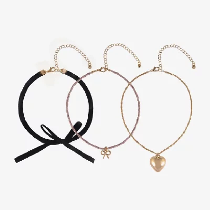 Arizona Gold Tone Womens Bow Heart 12 Inch Choker Necklace