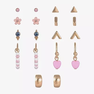 Arizona Gold Tone Womens Flower Heart 9 Pair Earring Set