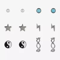 Arizona Silver Tone Womens Star Yin Yang 6 Pair Earring Set