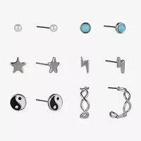 Arizona Silver Tone Womens Star Yin Yang 6 Pair Earring Set