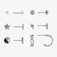 Arizona Silver Tone Womens Star Yin Yang 6 Pair Earring Set