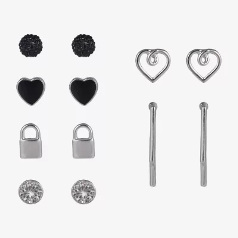 Arizona Silver Tone Womens Heart LIghtning Bolt 6 Pair Earring Set