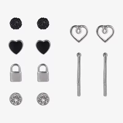Arizona Silver Tone Womens Heart LIghtning Bolt 6 Pair Earring Set