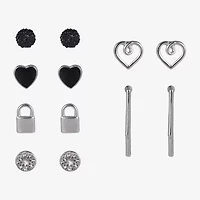 Arizona Silver Tone Womens Heart LIghtning Bolt 6 Pair Earring Set