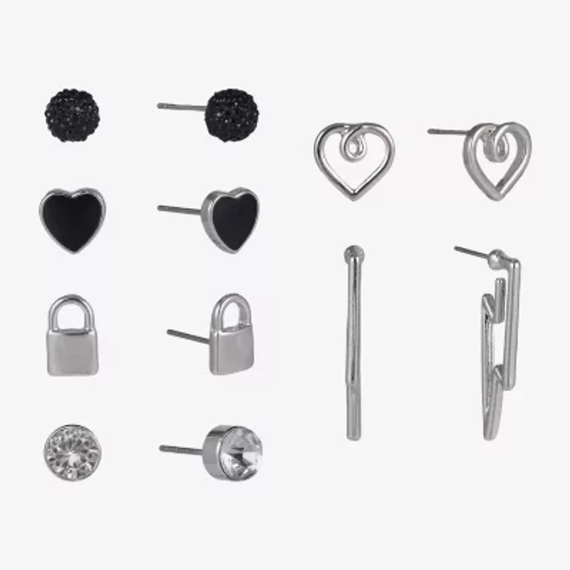 Arizona Silver Tone Womens Heart LIghtning Bolt 6 Pair Earring Set