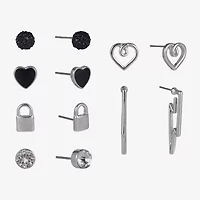 Arizona Silver Tone Womens Heart LIghtning Bolt 6 Pair Earring Set