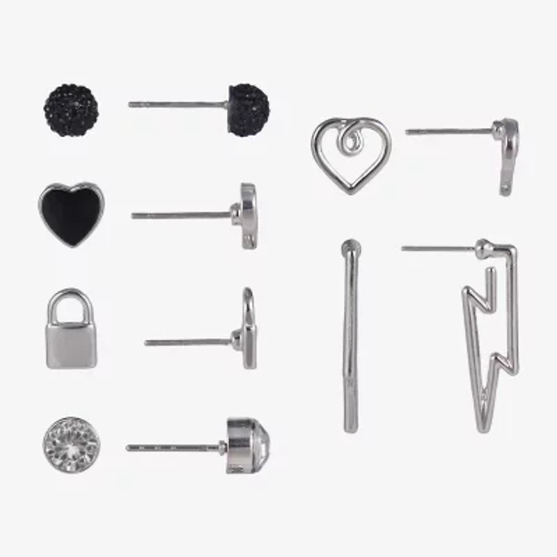 Arizona Silver Tone Womens Heart LIghtning Bolt 6 Pair Earring Set
