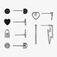 Arizona Silver Tone Womens Heart LIghtning Bolt 6 Pair Earring Set