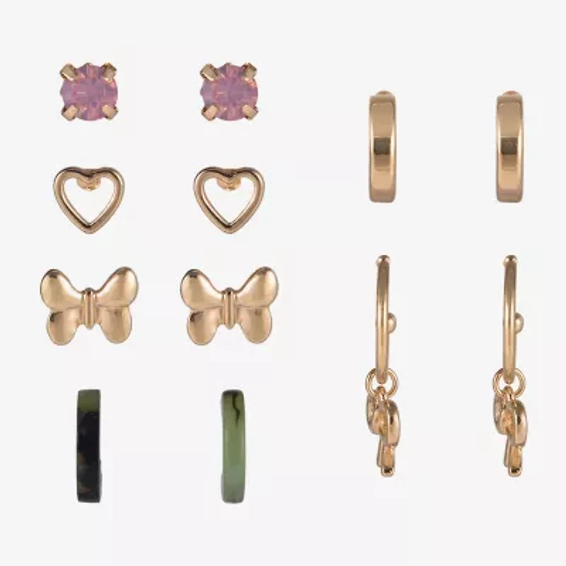 Arizona Gold Tone Womens Bow Butterfly Heart 6 Pair Earring Set