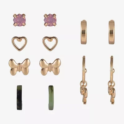 Arizona Gold Tone Womens Bow Butterfly Heart 6 Pair Earring Set