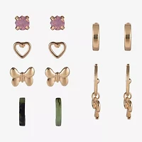 Arizona Gold Tone Womens Bow Butterfly Heart 6 Pair Earring Set
