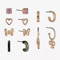 Arizona Gold Tone Womens Bow Butterfly Heart 6 Pair Earring Set