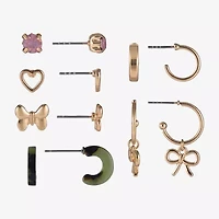 Arizona Gold Tone Womens Bow Butterfly Heart 6 Pair Earring Set